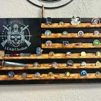 Burned Charred Wood Flag Coin Display with Custom Insignia