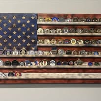 Wooden challenge coin holder flag